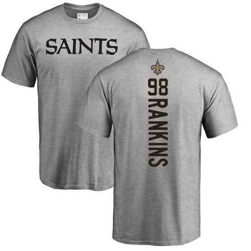 Men New Orleans Saints Ash Sheldon Rankins Backer NFL Football #98 T Shirt->nfl t-shirts->Sports Accessory